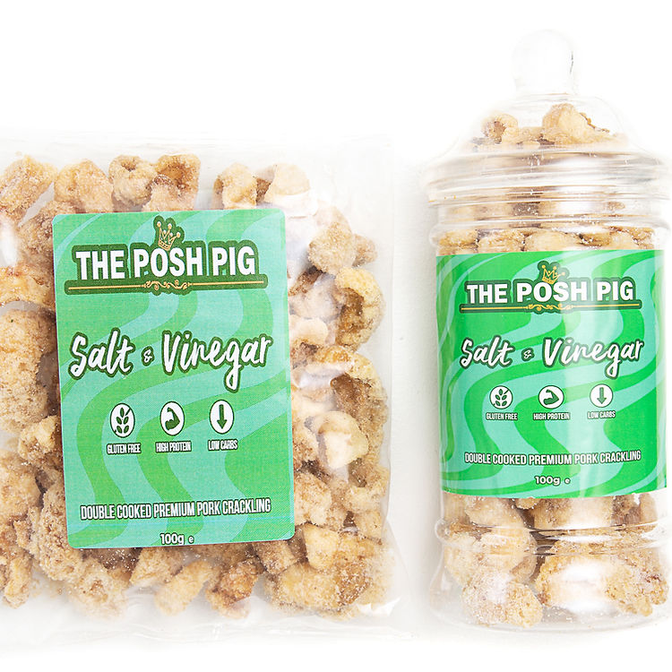 Salt and Vinegar flavoured Pork Crackling - 100g Refill Bag